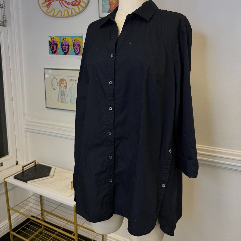 J Jill 100% Cotton Elegant Front & Side Buttons Oversized Shirt Classic Size XL